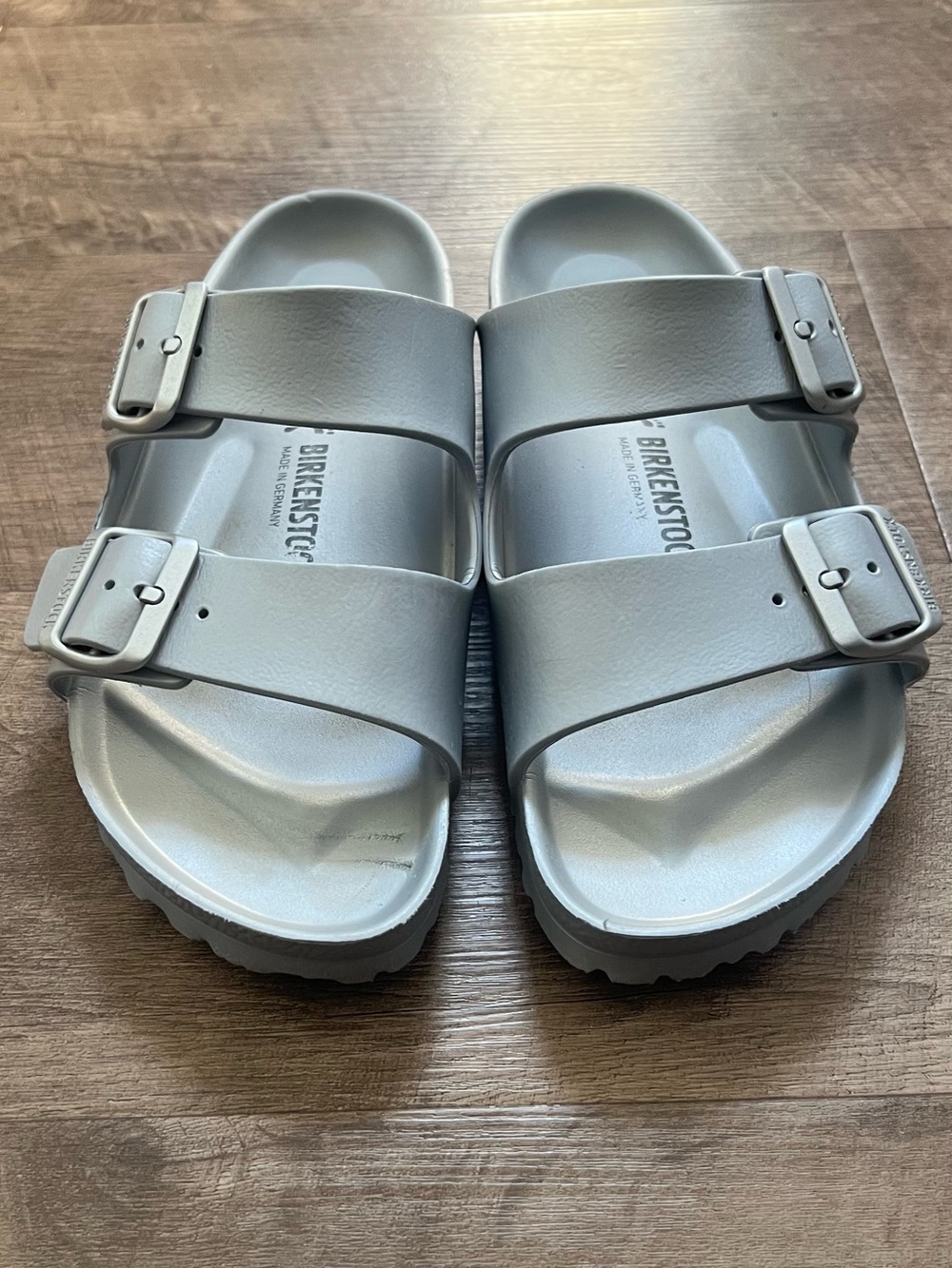 Birkenstock Womans Light Gray Two-Strap EVA Sandals
